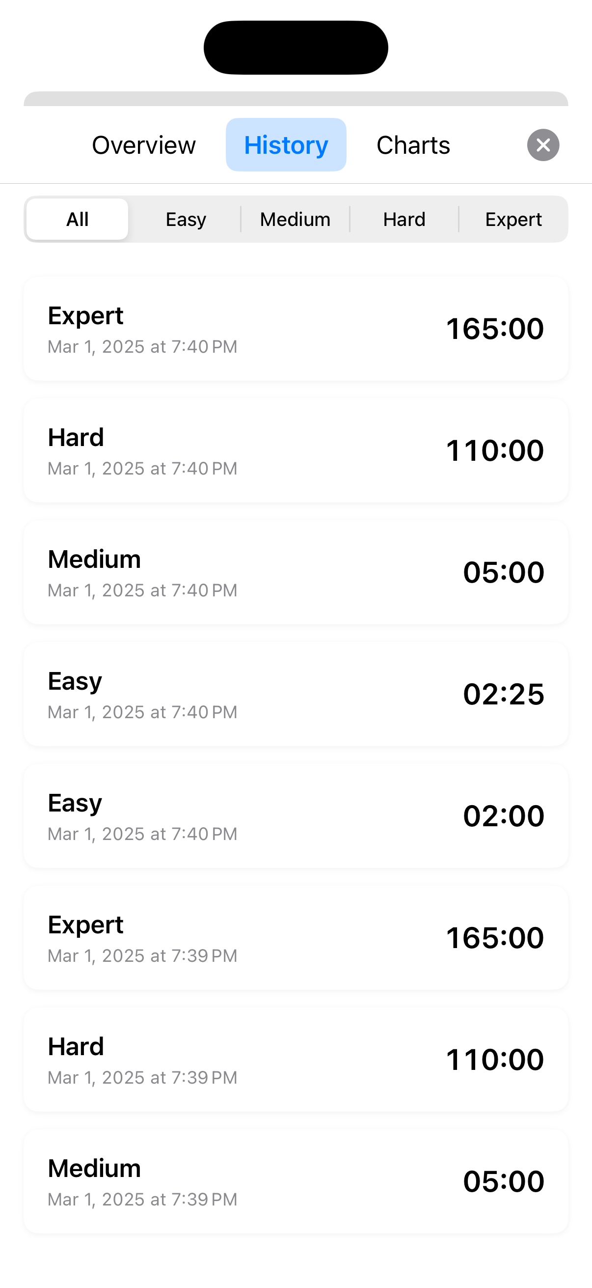 Game history view